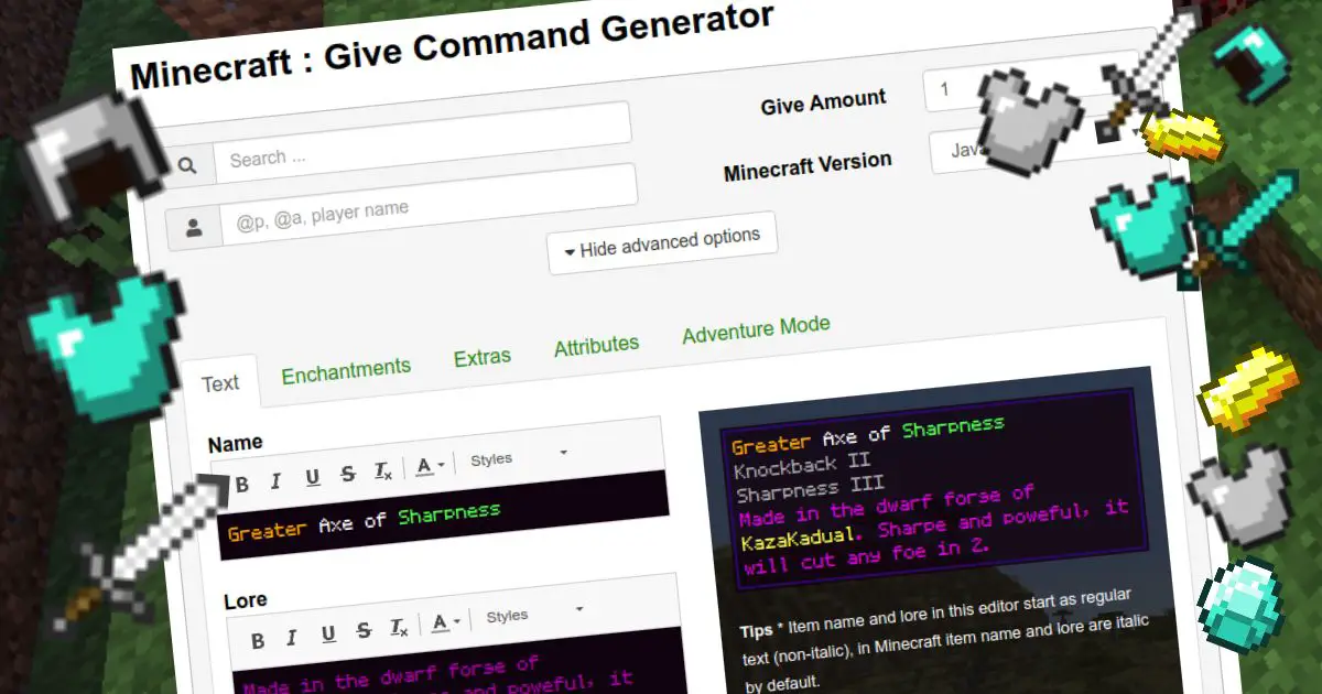 Minecraft, Give Command Generator