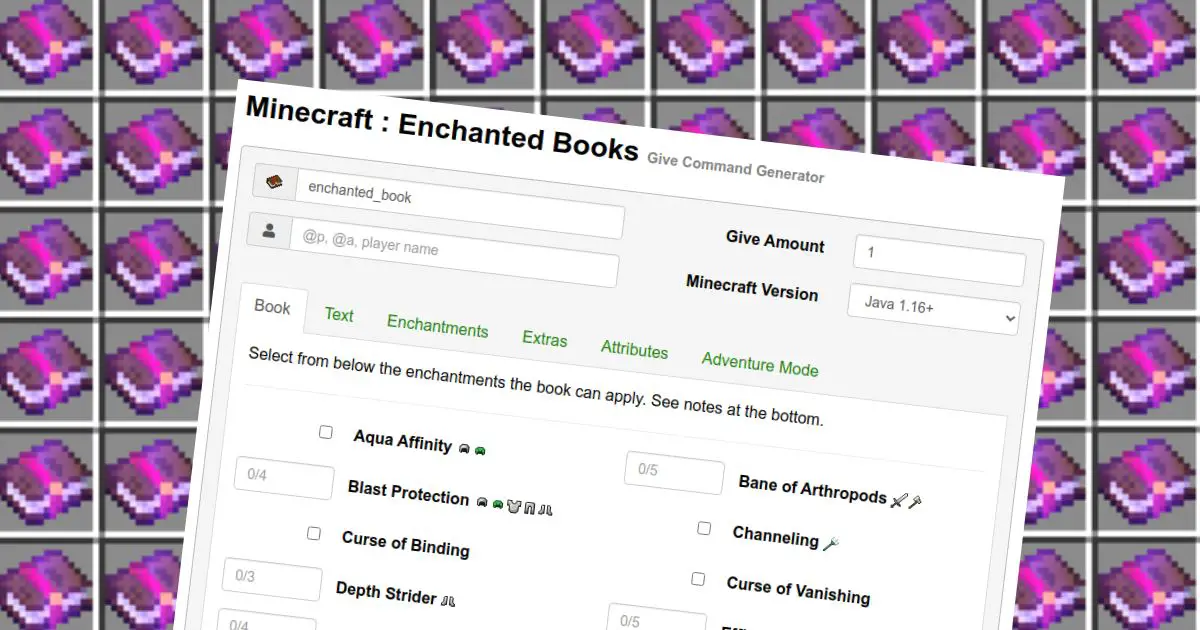 Banquet Easy to happen Magistrate Minecraft : Enchanted Books(Give Command Generator) : Gamer Geeks