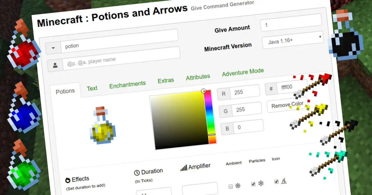 pedal smoke master Minecraft : Potions and Arrows(Give Command Generator) : Gamer Geeks