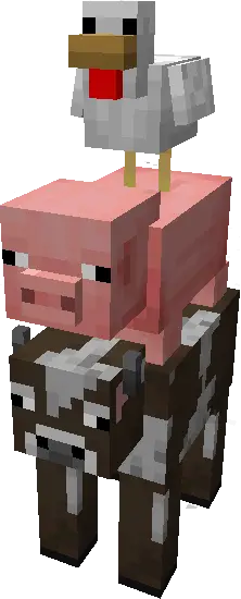 Minecraft Chicken riding a Pig riding a Cow.